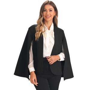 Cape Sleeve Business Work Open Front Casual Blazer Black